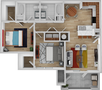 B1 - Two Bedroom / Two Bath 964 Sq. Ft.*